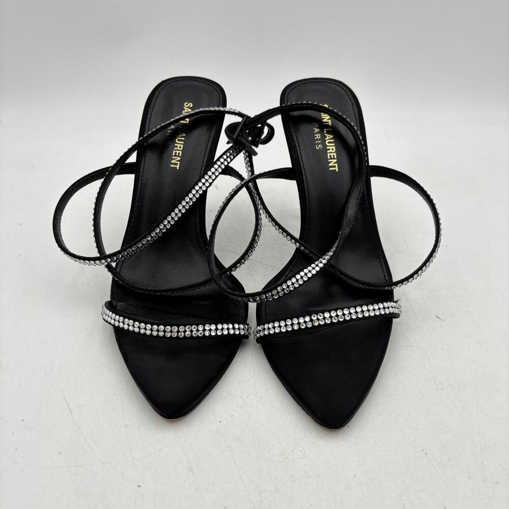 Saint Laurent Georgia 110 Sandals In Crepe Satin With Rhinestones Heels l8